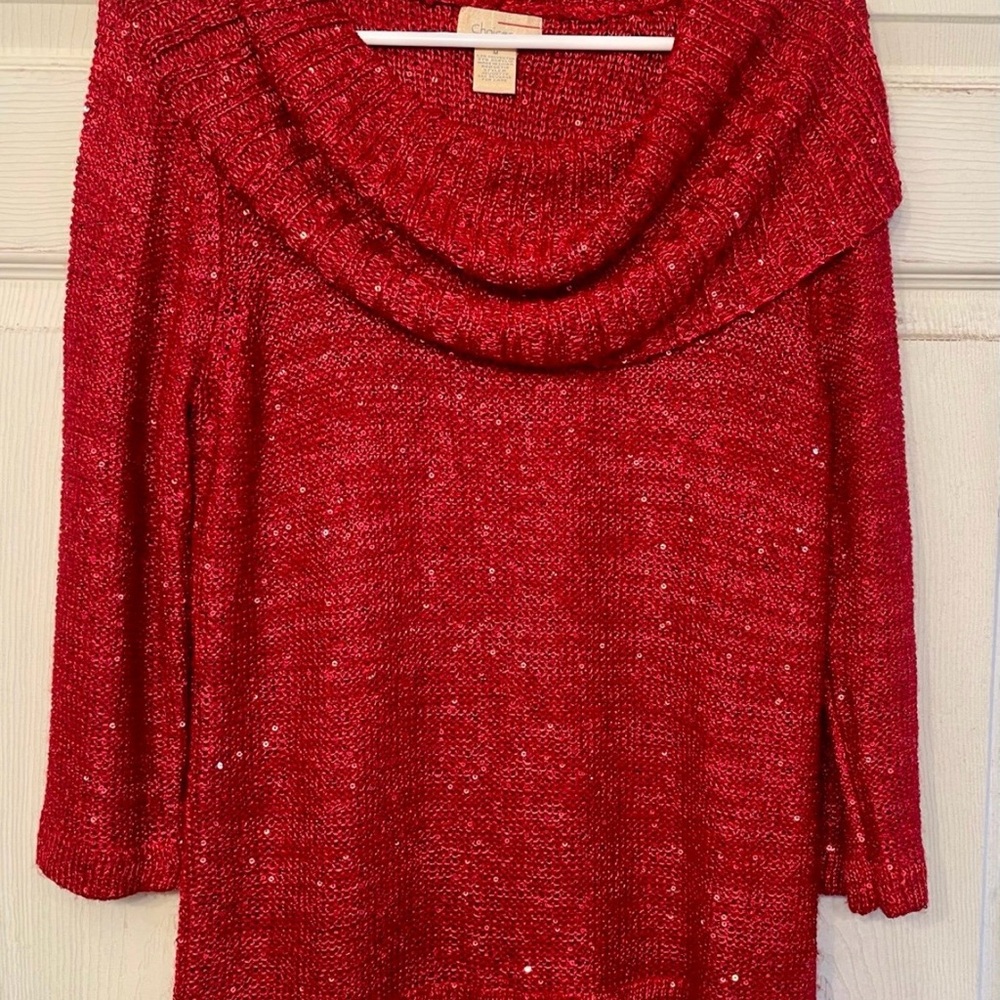 Beautiful Sequin Cozy Red Cowl Neck Sweater